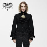 Men Gothic Black And Gold Embroidered Lace Sleeves Bow Tie Chiffon Shirts