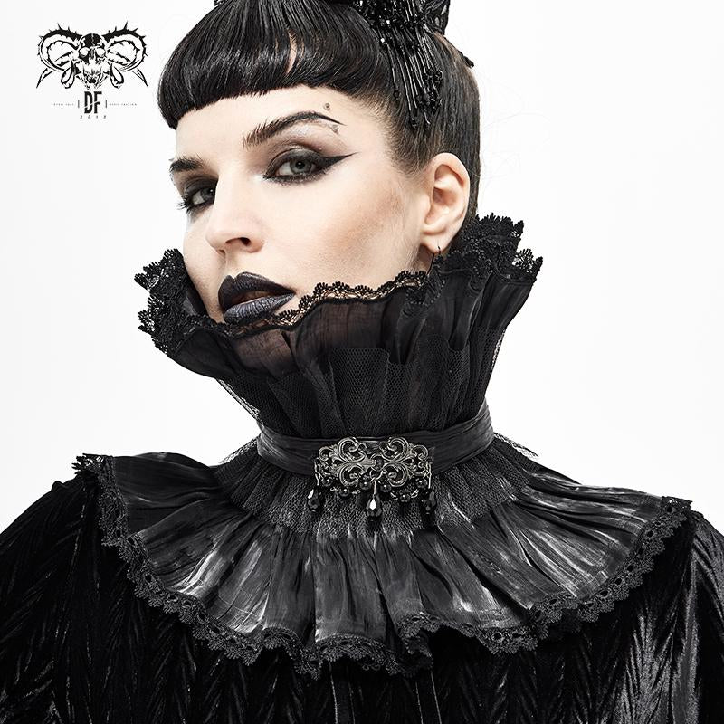 As07601 Unisex Gothic Black Pleated High Neck Collar