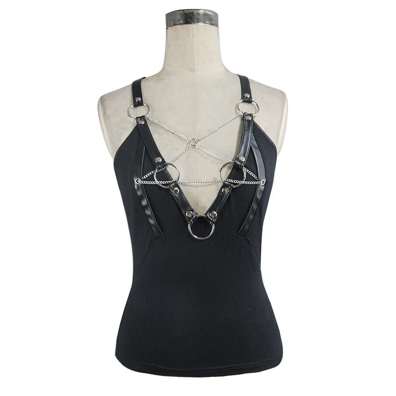 Sexy Women Punk Metallic Inverted Pentagram Cotton Vest With Chains