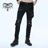 Black Punk Rock Multi Bag Men Trousers With Zipper