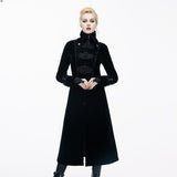 Gothic Black Patchwork Big Chinese Frog Velveteen Women Long Coat