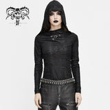 'Fade Away and Radiate' Glossy Punk Ripped Top With Hood