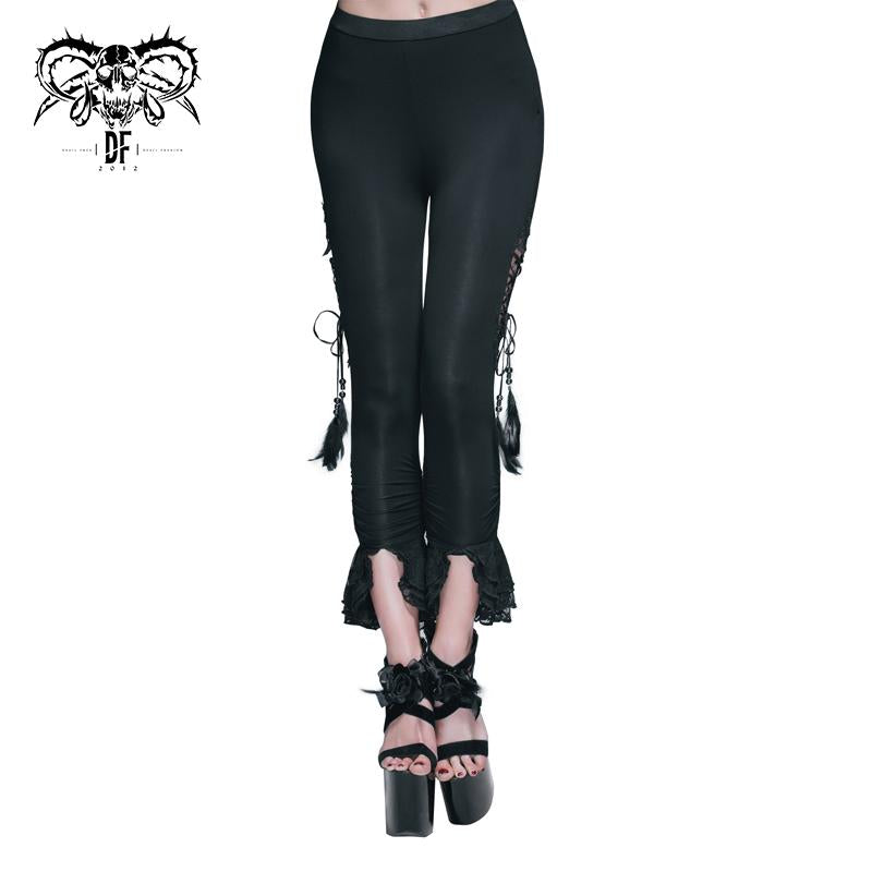 Daily Life Stylish Sexy Women Gothic Lace Up Ninth Bell Bottomed Pants
