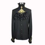 Men Gothic Black And Gold Embroidered Lace Sleeves Bow Tie Chiffon Shirts
