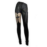 Hollow Out Cross Shaped Elastic Sexy Ladies Punk Tight Leather Pants