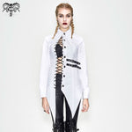 Everyday Asymmetric White Punk Women Cotton Long Blouse With Dovetail