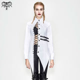 Everyday Asymmetric White Punk Women Cotton Long Blouse With Dovetail