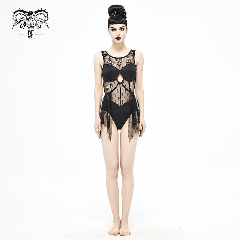 Sst001 Gothic Lace Stitching One Piece Swimsuit