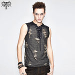 Summer Tattered Lace Up Broken Line Sleeveless Men Punk Vest