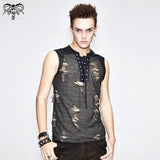 Summer Tattered Lace Up Broken Line Sleeveless Men Punk Vest