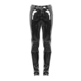 Devil Fashion Kneepad Tight Cyberpunk Fetish Men Patent Leather Trousers