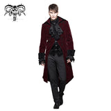 Winter Men Red Gothic Party Fake Two Pieces Velvet Long Coats