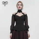 'Kiss Me Goodbye' Gothic Off-Shoulder Peplum Top (Black)