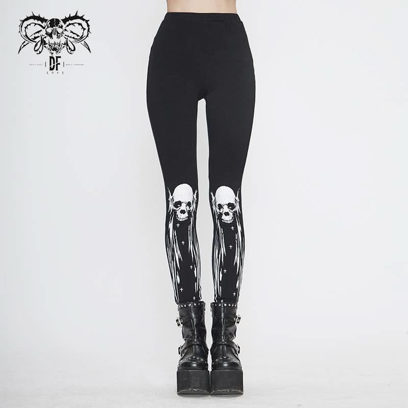 Pt136 Punk Skull Wing Printed Leggings