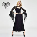 Gothic Purple Positioning Flower Elegant Women Lace Flared Long Sleeves Dress