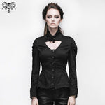 Women Small Collar Pleated Sleeves Everyday Wear Black Elastic Blouse With Bead Pins