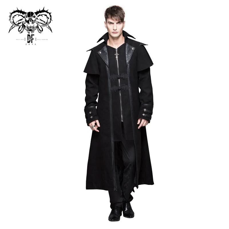 Gothic Men Fake Two Pieces High Collar Woollen Long Coats