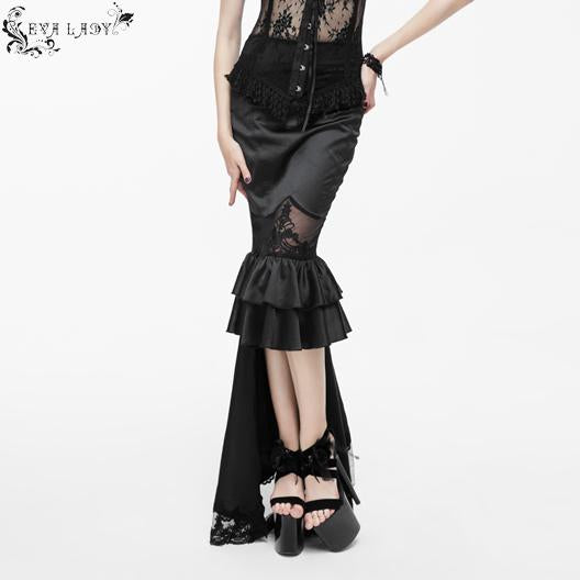 Event Gothic Short Front And Long Back Stretchy Satin Lace Up Sexy Women Fishtail Skirt