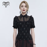 'Falling' Gothic Crucifix Patterned Printed Top (Black)