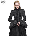 Women Short Front And Long Back Flared Sleeves Gothic Black Ruffled Lace Blouse