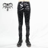 Cyber Punk Circuit Printed High Quality Stretchy Glazed Leather Men Tight Trousers