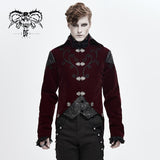 Vintage Hook Clasp Men Wine Gothic Embroidered Fake Two Pieces Dress Jacket