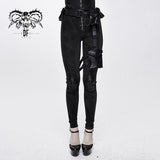 Biker Daily Dark Pattern Women Punk Stretchy Fitted Pants With Bags