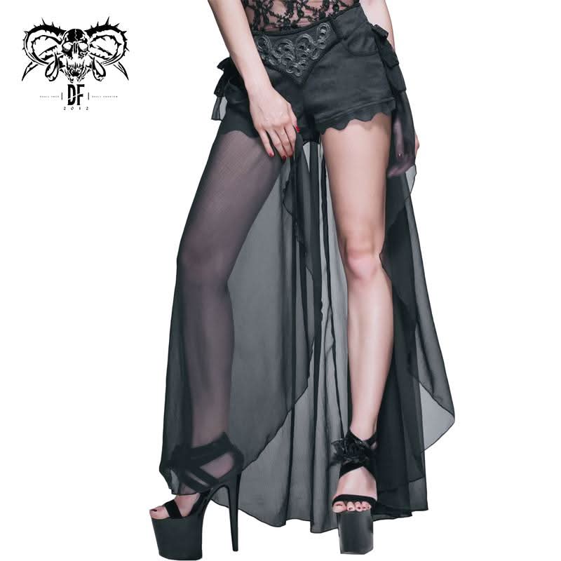 Summer Party Costume Gothic Jacquard Shorts With Chiffon Backswing