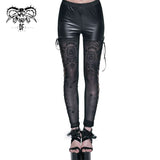 Daily Wear Elastic Waistband Gothic Flocking Printed Mesh Sexy Ladies Leggings