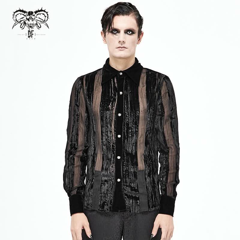 Sht063 Gothic Irregular Stripe Velvet Burnt Out Pleated Basic Style Shirts