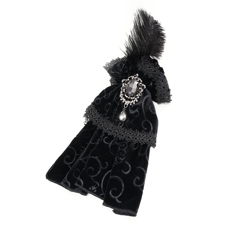 Gothic Unisex Delicate Brooches And Feather Velveteen Bow Tie