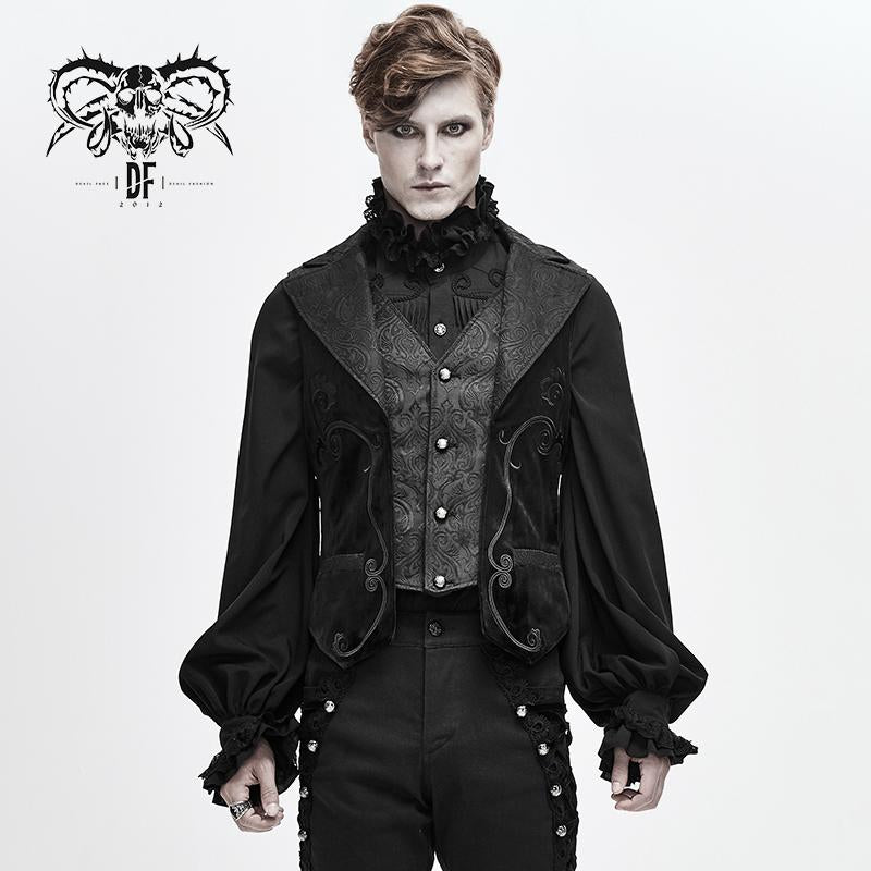 Western Stylish Fake Two Piece Palace Leather Embroidery Gothic Men Velvet Waistcoats