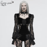 'Medusa' Gothic Appliqued Top with Translucent Mesh Sleeves and Side Slits