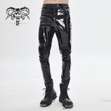 Devil Fashion Kneepad Tight Cyberpunk Fetish Men Patent Leather Trousers