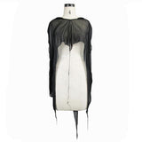 Ca008 Black Women Punk Hooded Mesh Bat Shawl