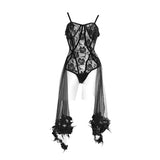 Translucent Rose Lace Sexy Ladies Gothic Jumpsuits With Swing