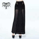 Stretchy Gothic Pattern Cross Shaped Mesh Splicing Sexy Ladies Velvet Long Half Skirt
