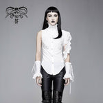 Summer Gothic White Women Ruffled Lace Sleeves Swallowtail High Collar Blouse