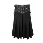 Punk Metallic Mist Textured Leather Waistband Dark Grain Pleated Men Kilts