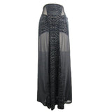 Stretchy Gothic Pattern Cross Shaped Mesh Splicing Sexy Ladies Velvet Long Half Skirt