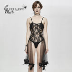 Translucent Rose Lace Sexy Ladies Gothic Jumpsuits With Swing