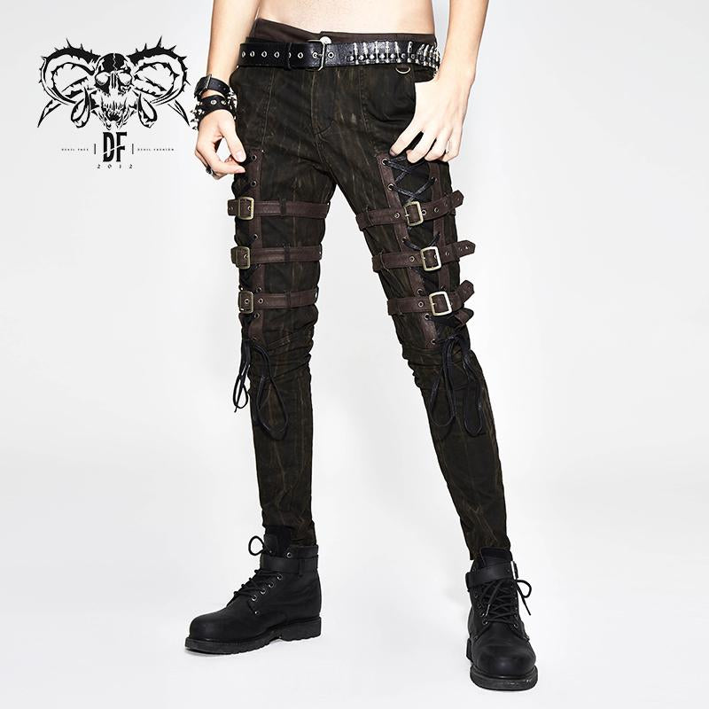 Steampunk Multi Loops Embroider Lace Up Legs Men Trousers