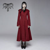 Daily Life Winter Sexy Women Red Gothic Party Woolen Hooded Long Coat With Fur