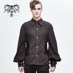 Western Fashion Autumn Steampunk Brown Striped Shirts With Fake Belt