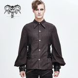 Western Fashion Autumn Steampunk Brown Striped Shirts With Fake Belt