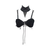 Performance Darkness Sexy Women Mesh Bra Punk Lace Up Top With Neckline