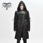 Hand Painted Faded Steampunk Denim Tattered Hooded Coat For Men