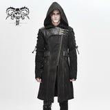 Hand Painted Faded Steampunk Denim Tattered Hooded Coat For Men
