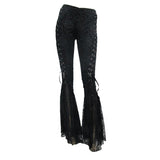 Women Pleated Palace Pattern Velveteen Lace Bell Bottomed Pants