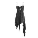 Daily Asymmetrical Punk Black Gray Torn Broken Holes Knitted Women Slip Dress